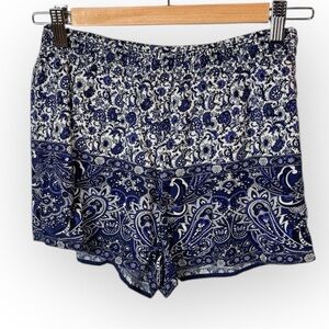 Cookies Hawaii Blue & White Paisley Smocked Waist Pull-On Shorts XS